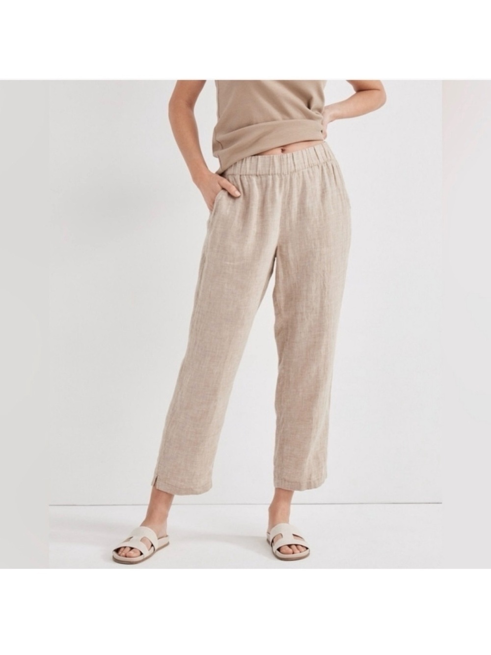 NWOT Haven Well Within Beige 100% Linen Ankle Pants Size XL